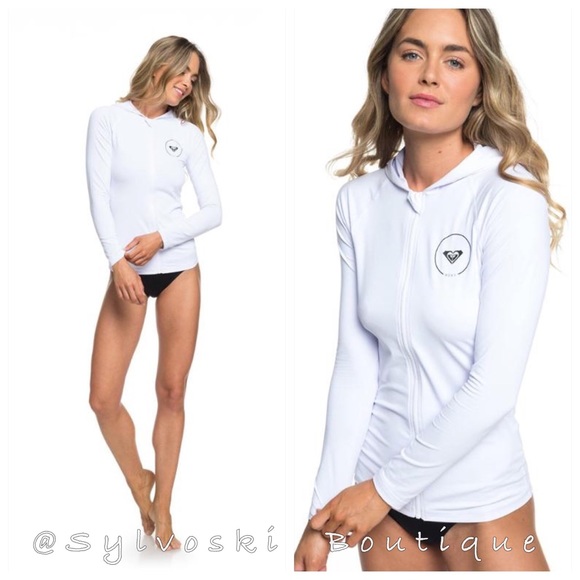 🔥 Roxy Essentials Lycra Hoodie Rashguard - Womens NWT - Picture 1 of 9